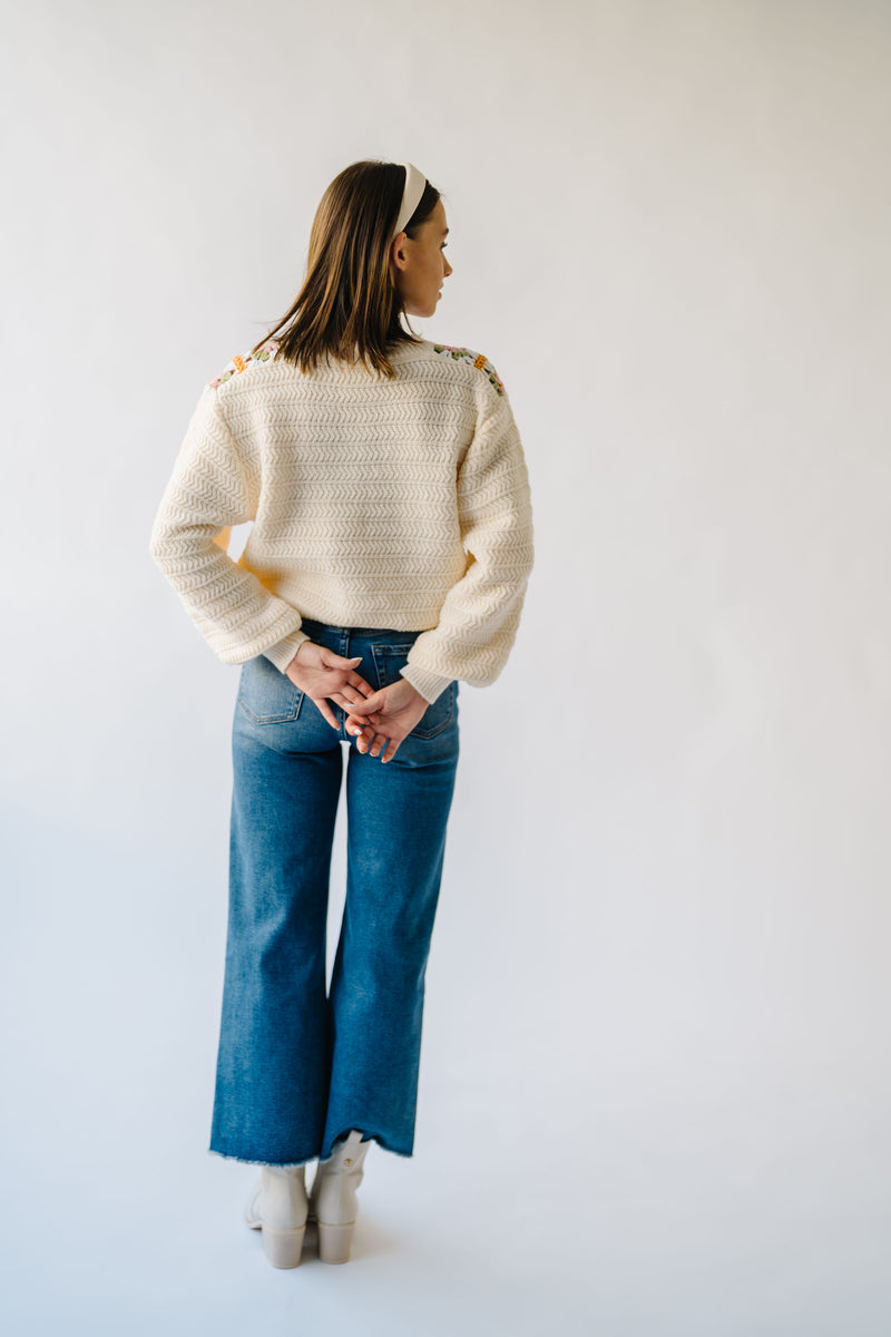 The Burkett Floral Crochet Sweater in Ivory