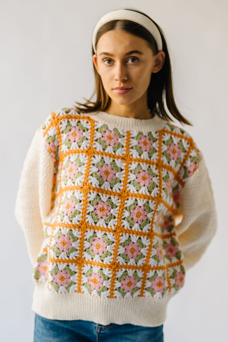 The Burkett Floral Crochet Sweater in Ivory