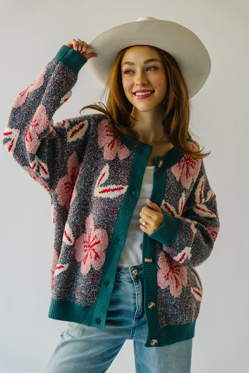 The Juno Floral Cardigan in Dusty Blue