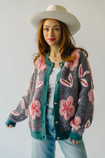 The Juno Floral Cardigan in Dusty Blue