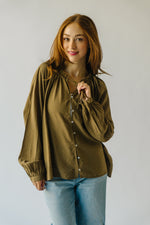 The Delmar Ruffle Detail Blouse in Olive