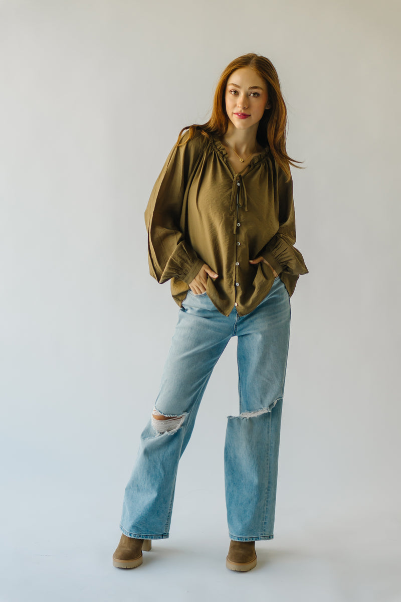 The Delmar Ruffle Detail Blouse in Olive