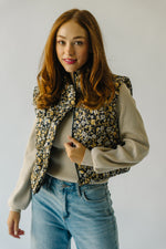 The Haller Floral Paisley Puffer Vest in Black