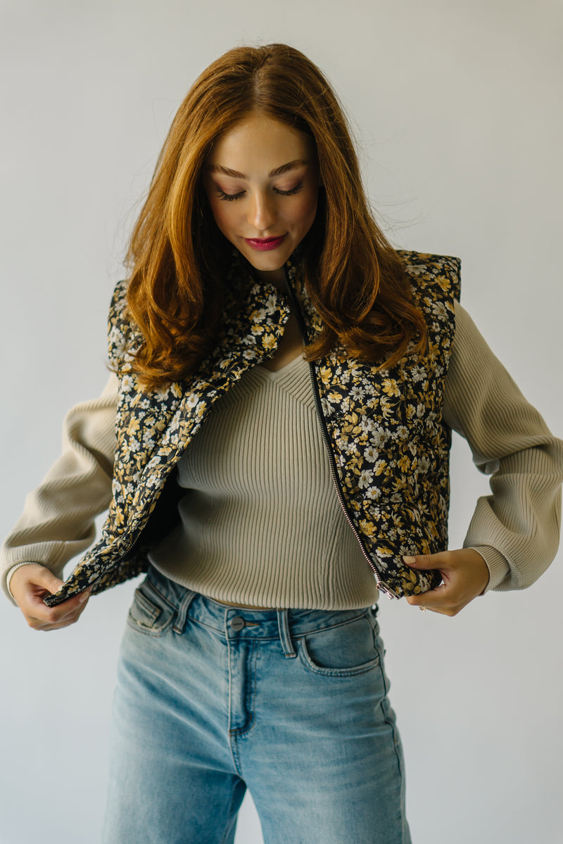 The Haller Floral Paisley Puffer Vest in Black