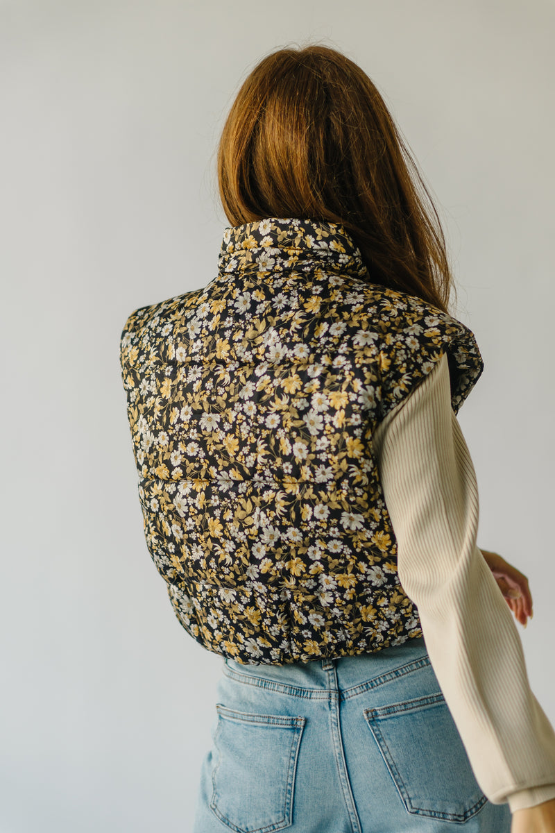 The Haller Floral Paisley Puffer Vest in Black