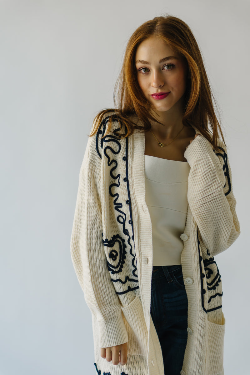 The Newberry Embroidered Cardigan in Cream