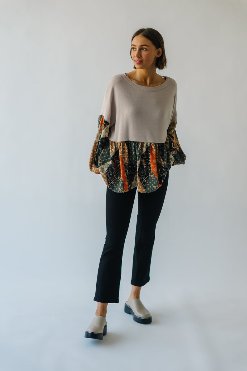 The Avalon Bubble Sleeve Blouse in Taupe + Rust