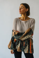 The Avalon Bubble Sleeve Blouse in Taupe + Rust