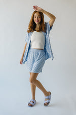 The Malone Textured Button-Up Blouse in Blue Check
