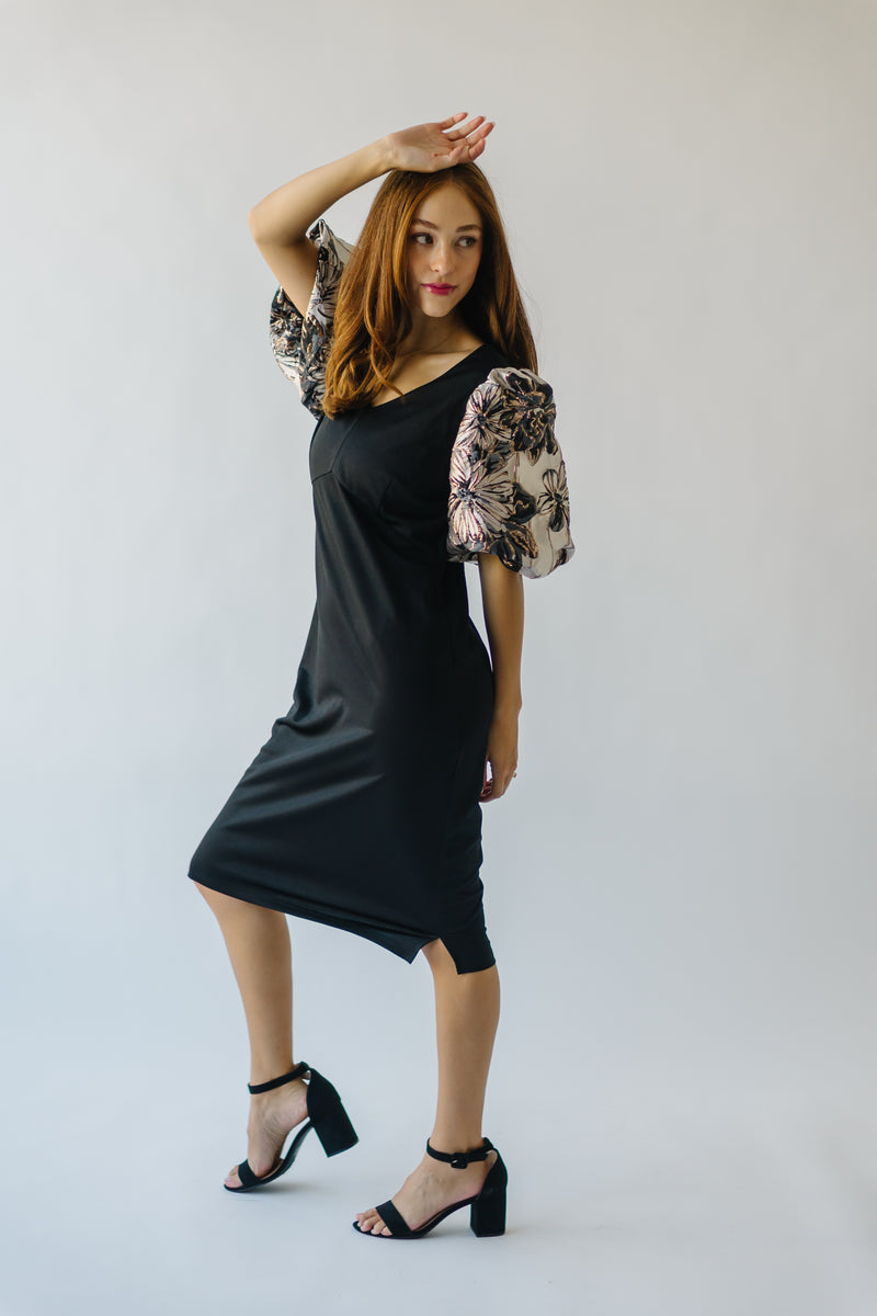 The Brigston Patterned Puff Sleeve Dress in Black