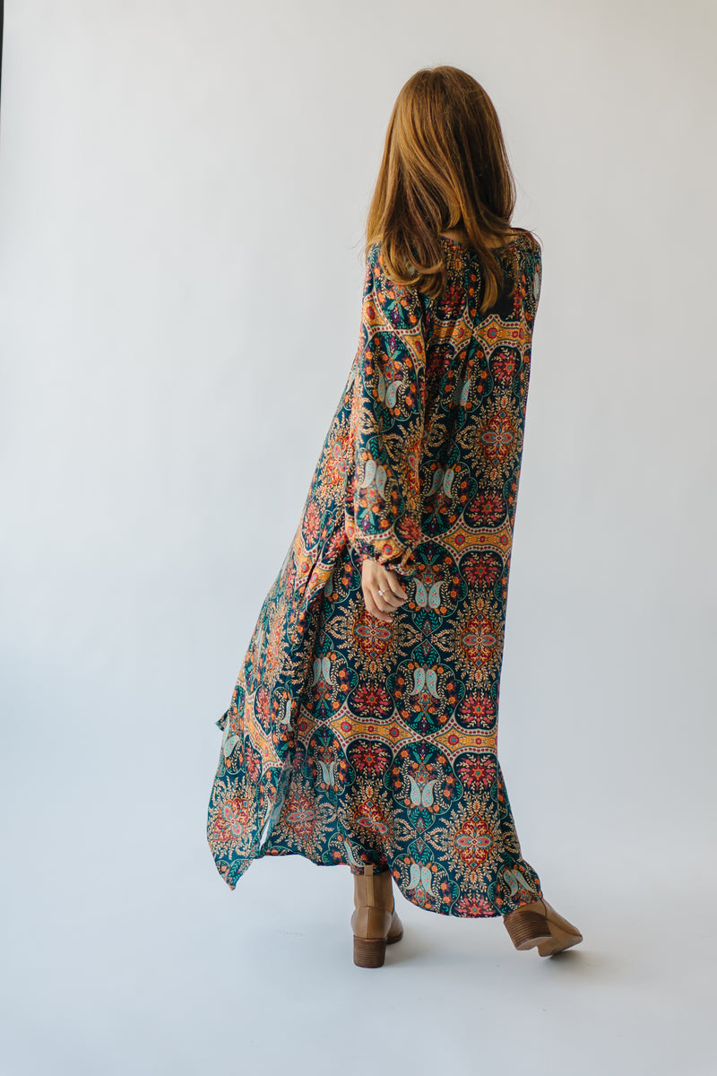 The Jasper Floral Midi Dress in Teal Multi