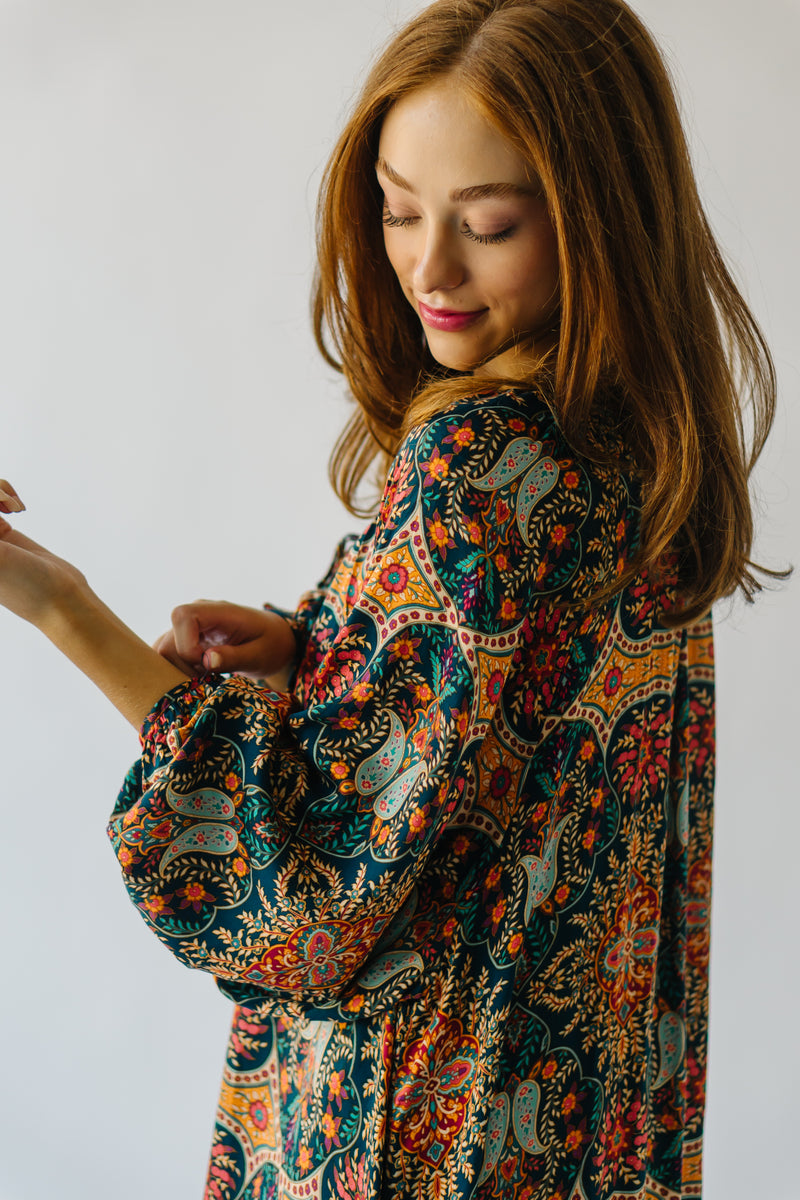 The Jasper Floral Midi Dress in Teal Multi