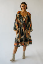 The Hawthorne Bubble Sleeve Midi Dress in Taupe Multi