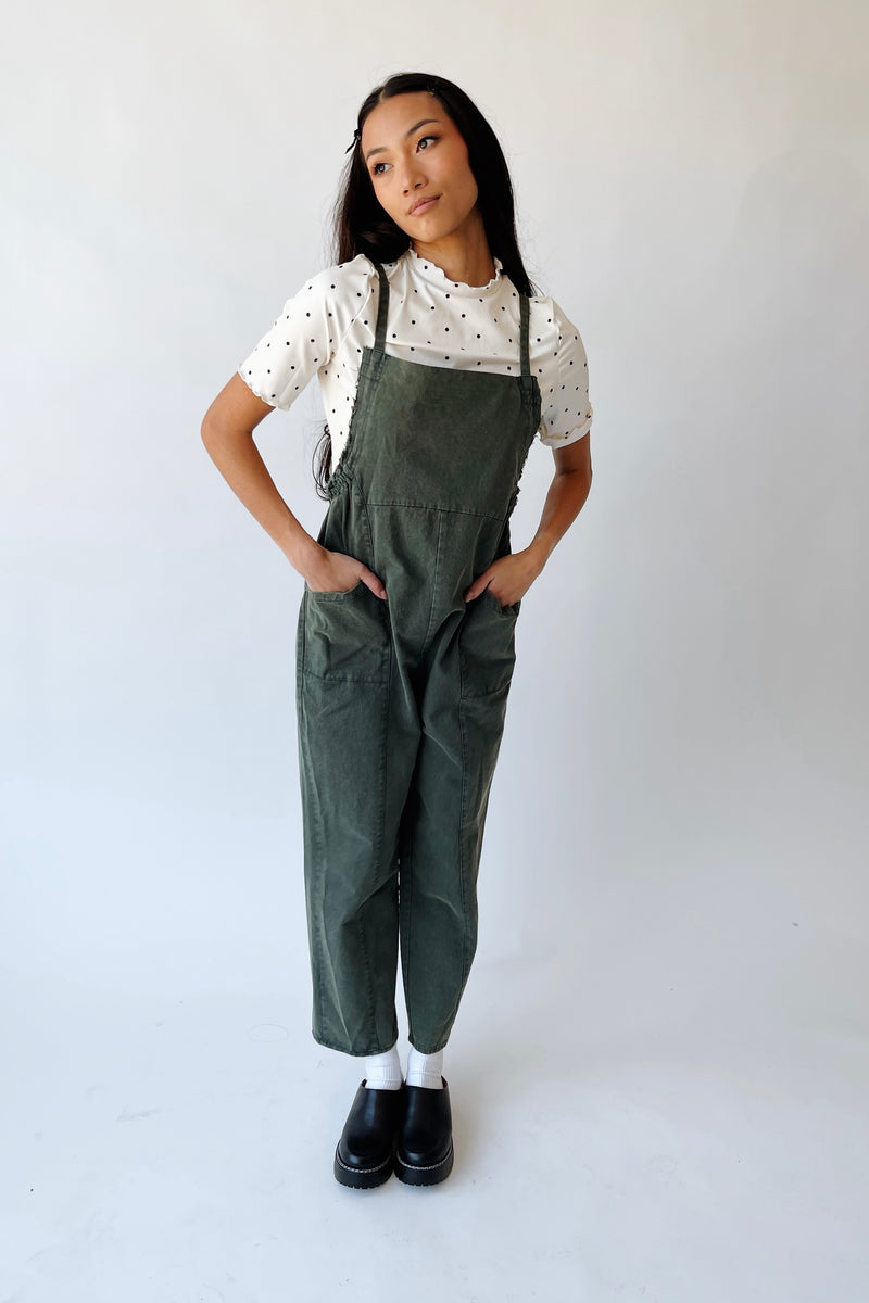 The Gianna Woven Overall in Hunter Green