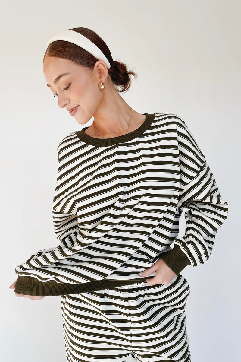 The Abrams Striped Lounge Set in Cream + Green