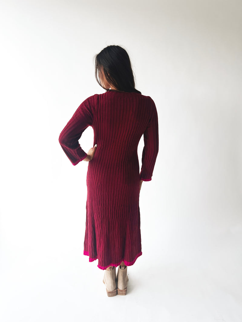 The Kamina Knit Midi Dress in Burgundy