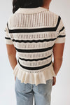 The Nixon Knit Ruffle Hem Sweater in Black Stripe