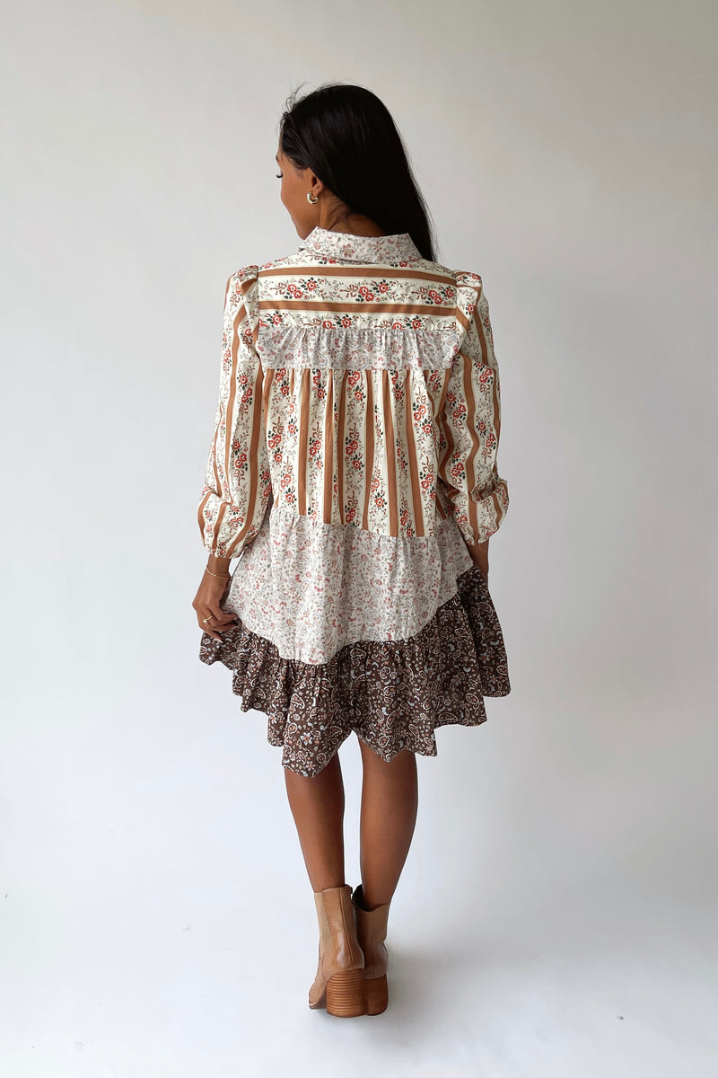 The Rosco Patterned Dress in Brown