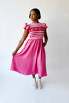 The Blaire Crochet Bodice Midi Dress in Pink
