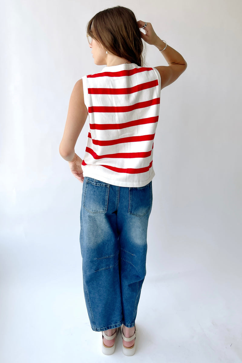 The Hanney Striped Knit Sweater Vest in Red + White
