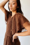 The Mazie Smocked Bodice Midi Dress in Brown
