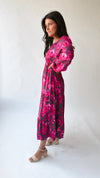 The Oscar Floral Midi Dress in Ruby Plum