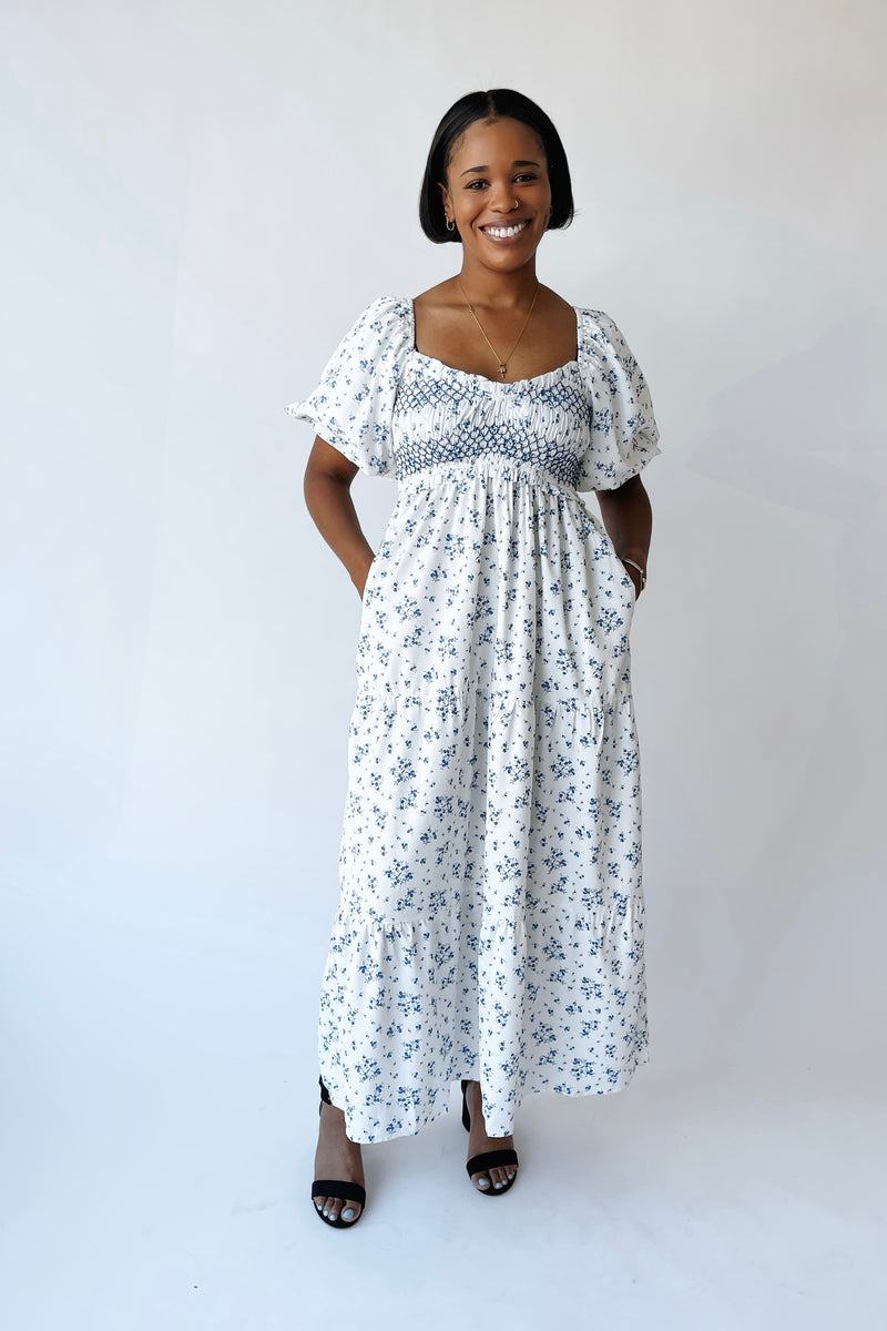 The Danika Bubble Sleeve Maxi Dress in Ivory Multi