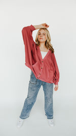 The Whitaker Button Detail Cardigan in Berry