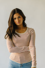 The Capron Striped Long Sleeve Blouse in Rust + Cream