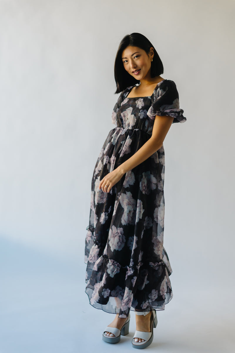 The Nampa Organza Floral Dress in Black
