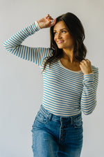 The Capron Striped Long Sleeve Blouse in Blue + Cream