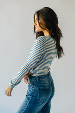 The Capron Striped Long Sleeve Blouse in Blue + Cream
