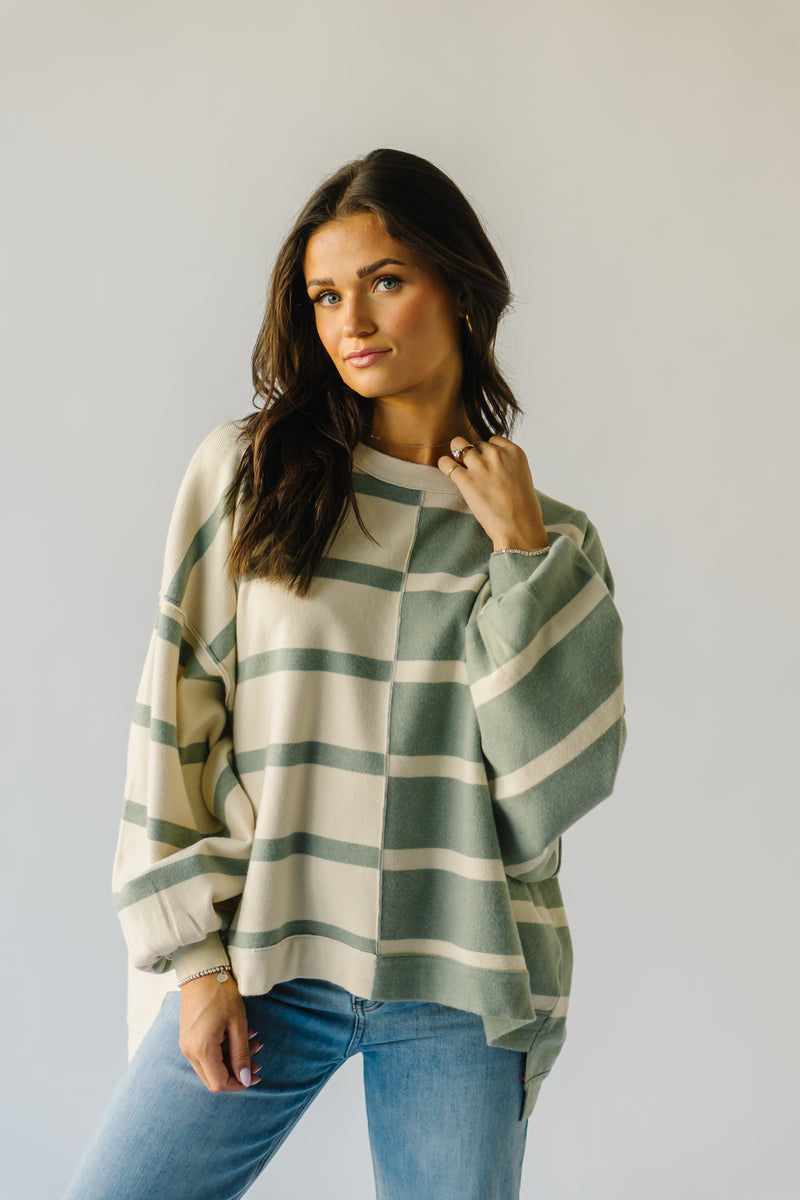 The Lanark Striped Sweater in Sage + Cream