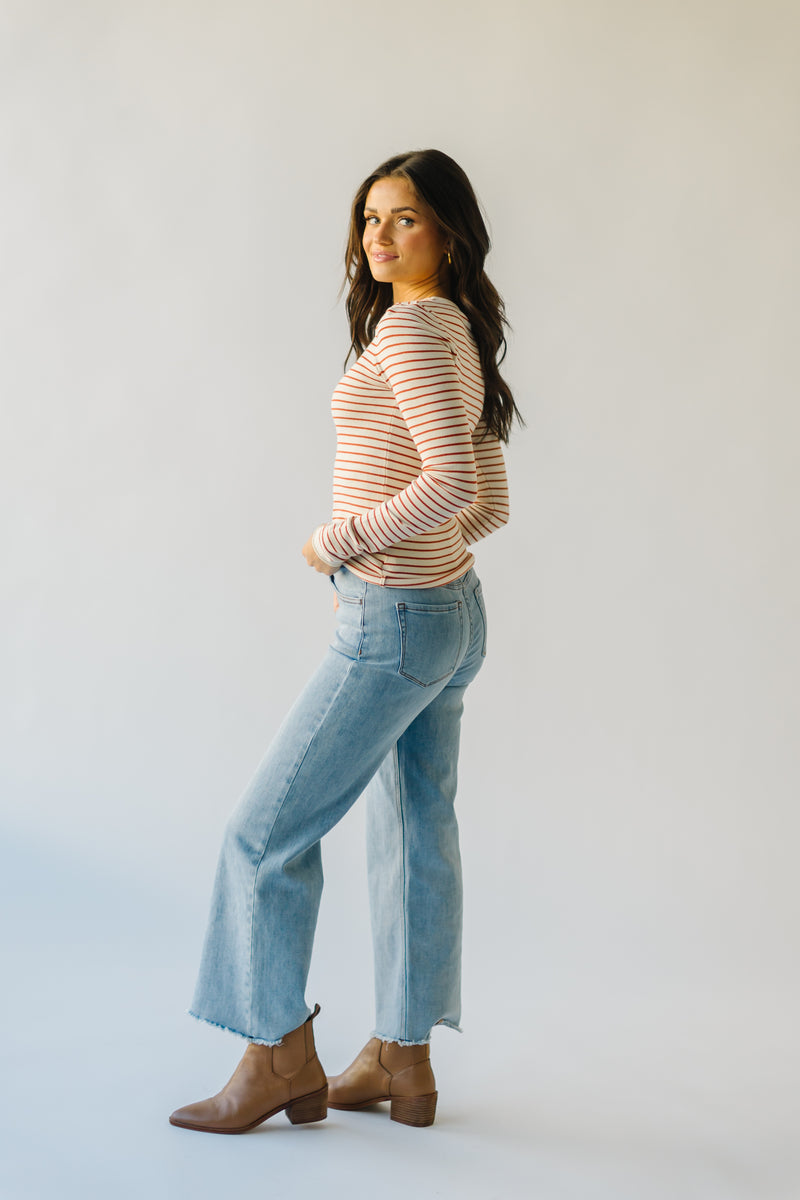 The Capron Striped Long Sleeve Blouse in Rust + Cream