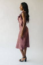 The Tragis Satin Ruffle Midi Dress in Chestnut