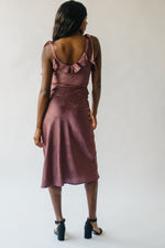 The Tragis Satin Ruffle Midi Dress in Chestnut