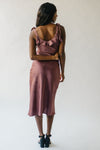 The Tragis Satin Ruffle Midi Dress in Chestnut