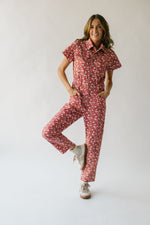 The Oberg Floral Denim Jumpsuit in Brick