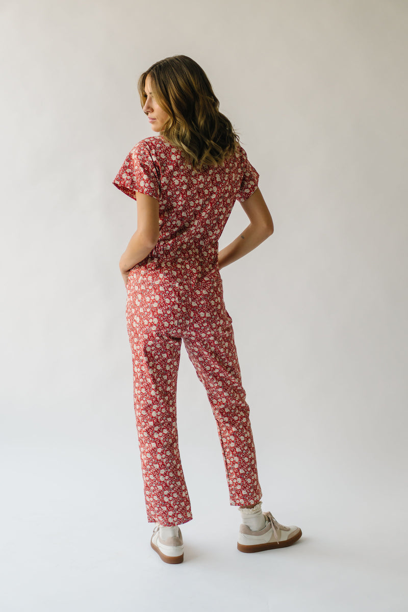 The Oberg Floral Denim Jumpsuit in Brick