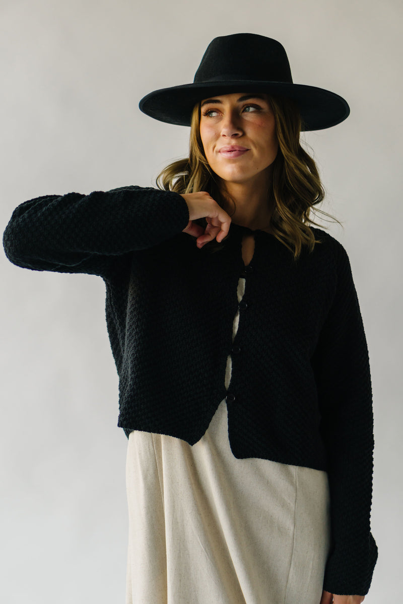 The Laxton Textured Button-Up Cardigan in Black