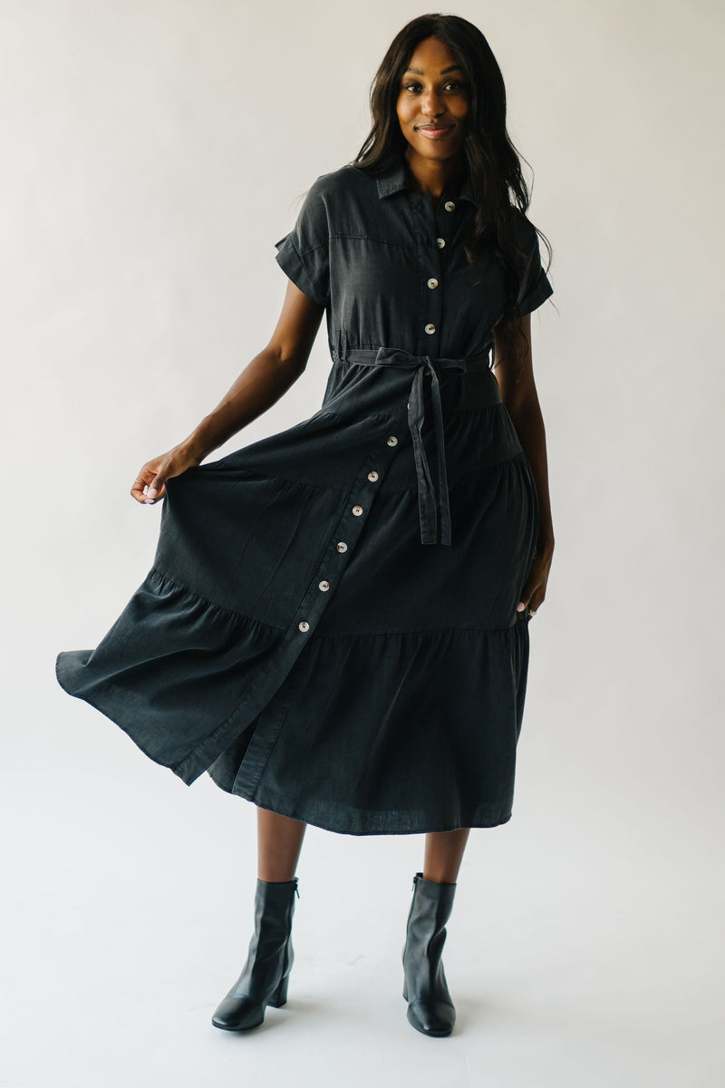 The Elwick Denim Midi Dress in Black