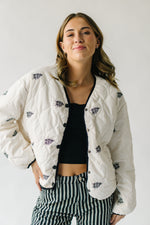 The Loyola Floral Puffer Jacket in Cream