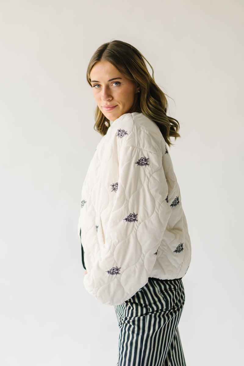 The Loyola Floral Puffer Jacket in Cream