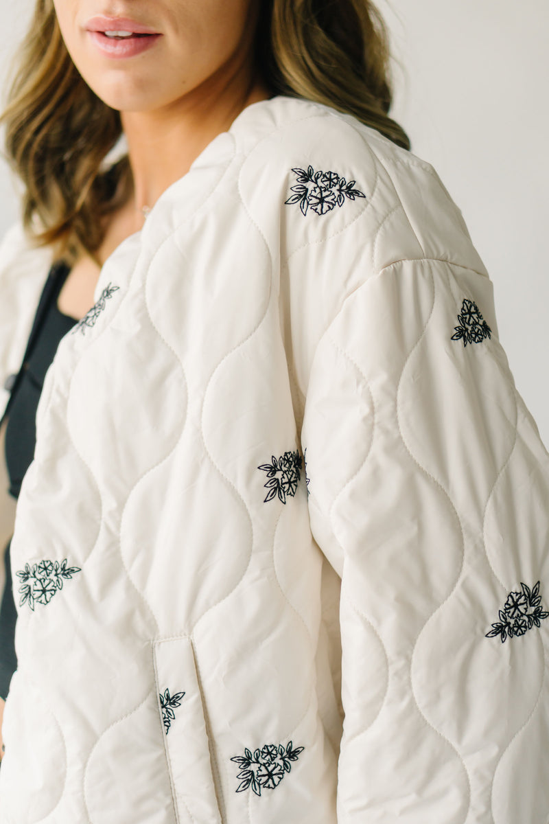 The Loyola Floral Puffer Jacket in Cream