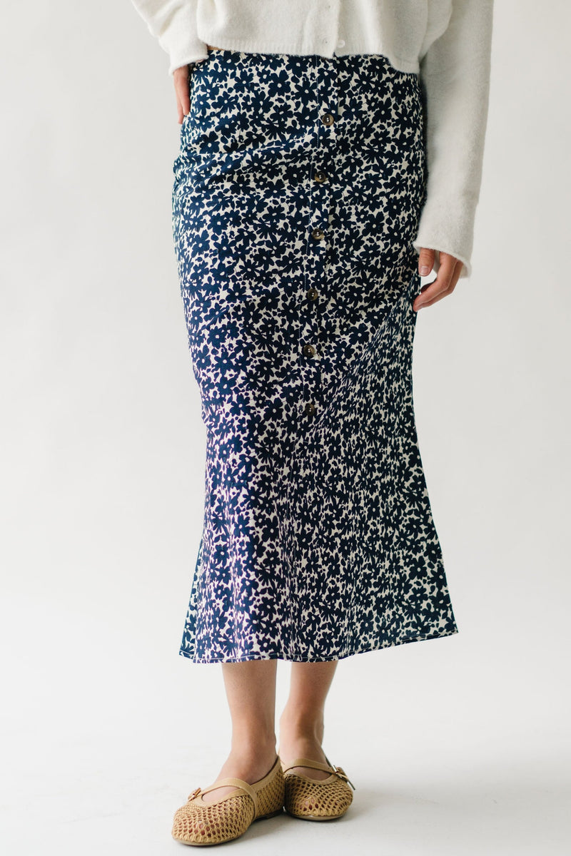 The Boyden Floral Midi Skirt in Navy