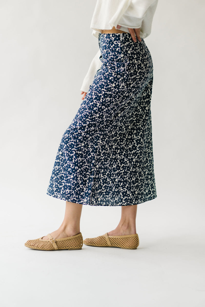 The Boyden Floral Midi Skirt in Navy