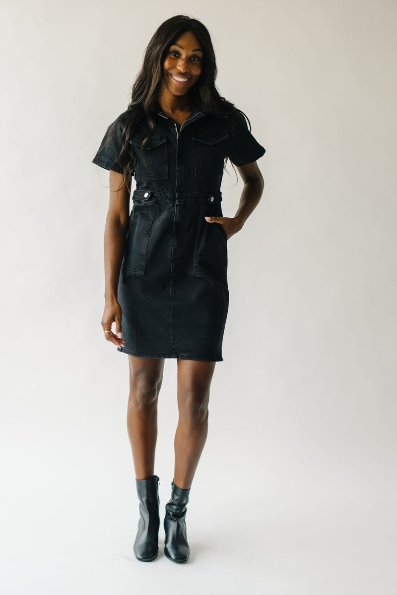 The Vickers Denim Zip-Up Dress in Black