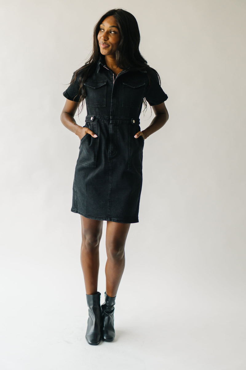 The Vickers Denim Zip-Up Dress in Black