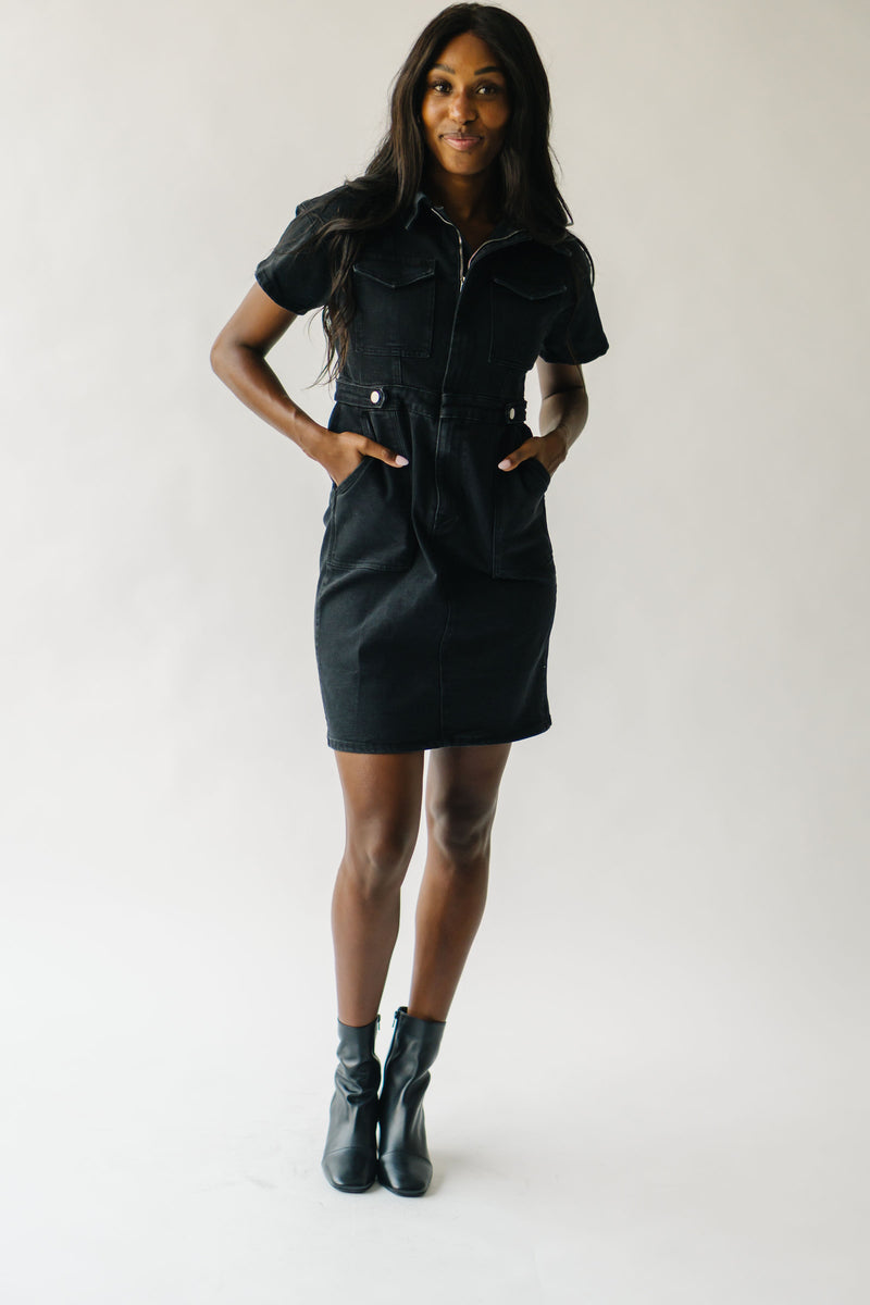 The Vickers Denim Zip-Up Dress in Black