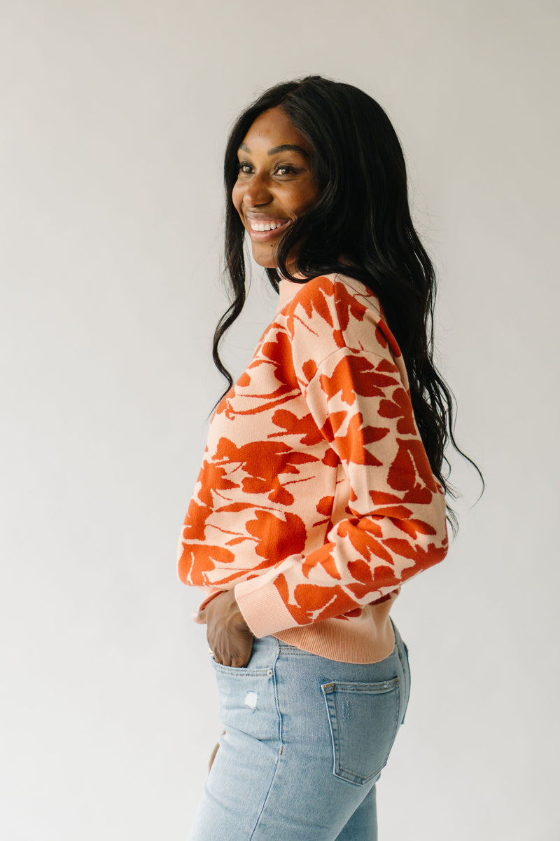 The Nobringa Mock Neck Floral Sweater in Peach